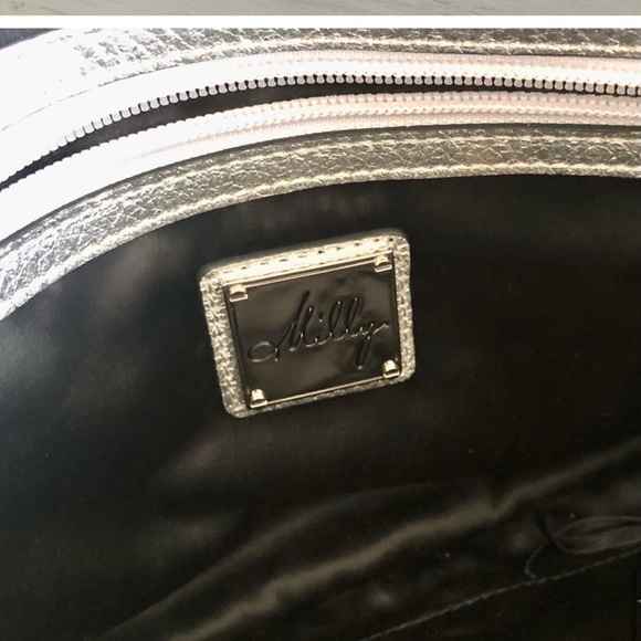 Milly Silver Leather Large Zip Clutch EUC like new Bloomingdale\'s
